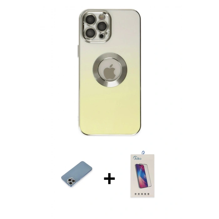 MARSİLYAN™- iPhone 12 Pro Max Kılıf Kutup Yansıma Özel Seri - Siyah Joko 5D Cam + Shine Kamera Lens Koruma Cam - GI