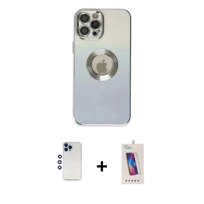 MARSİLYAN™- iPhone 12 Pro Max Kılıf Kutup Yansıma Özel Seri - Siyah Joko 5D Cam + Shine Kamera Lens - LT