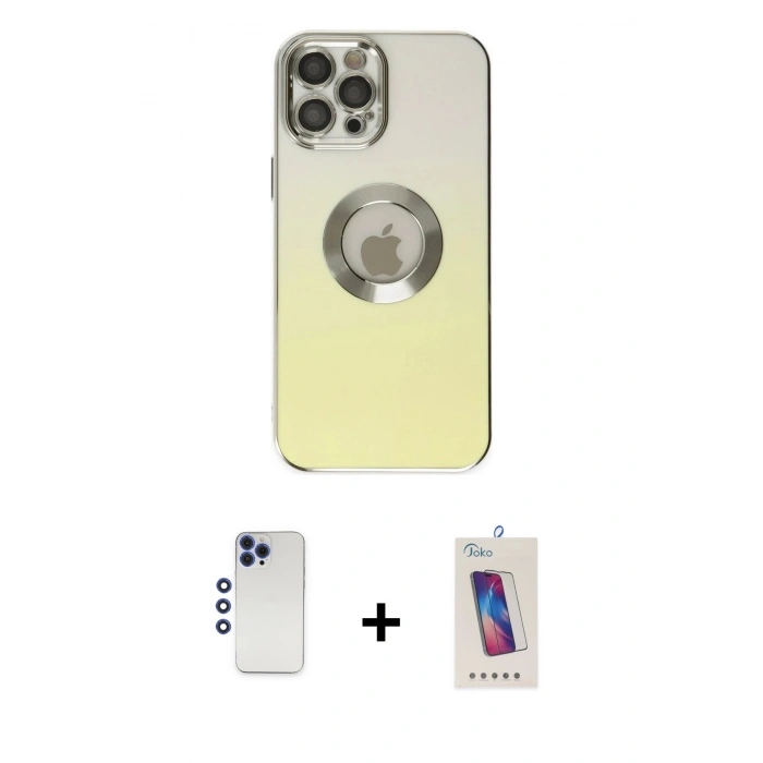 MARSİLYAN™- iPhone 12 Pro Max Kılıf Kutup Yansıma Özel Seri - Siyah Joko 5D Cam + Shine Kamera Lens - LT