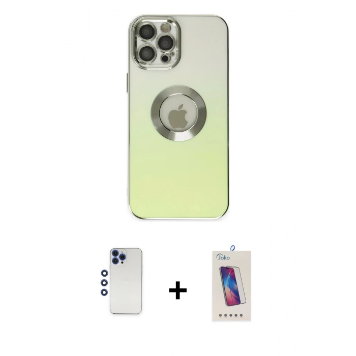 MARSİLYAN™- iPhone 12 Pro Max Kılıf Kutup Yansıma Özel Seri - Siyah Joko 5D Cam + Shine Kamera Lens - LT