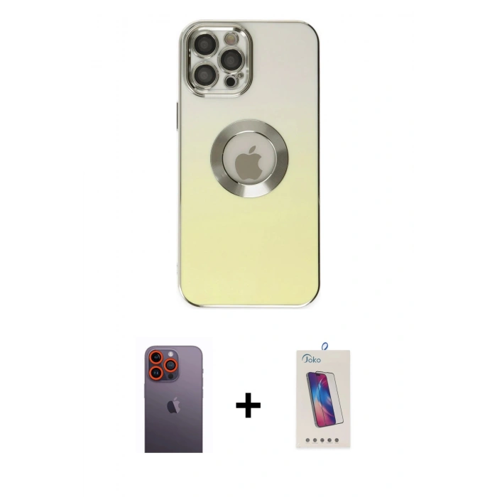 MARSİLYAN™- iPhone 12 Pro Max Kılıf Kutup Yansıma Özel Seri - Siyah Joko 5D Cam + Neon Fosforlu Kamera Lens - TU