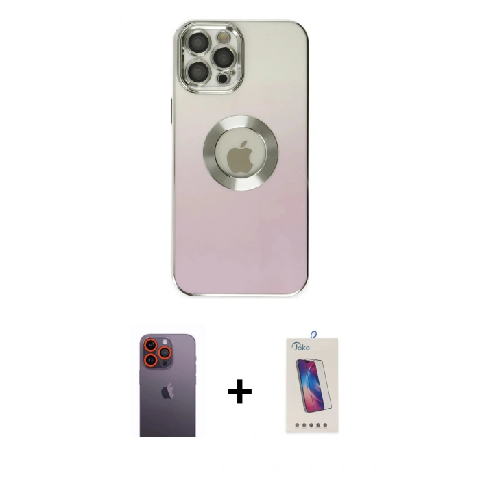 MARSİLYAN™- iPhone 12 Pro Max Kılıf Kutup Yansıma Özel Seri - Siyah Joko 5D Cam + Neon Fosforlu Kamera Lens - TU