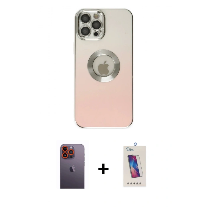 MARSİLYAN™- iPhone 12 Pro Max Kılıf Kutup Yansıma Özel Seri - Siyah Joko 5D Cam + Neon Fosforlu Kamera Lens - TU