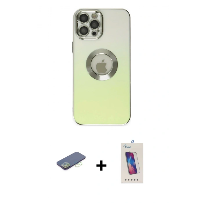 MARSİLYAN™- iPhone 12 Pro Max Kılıf Kutup Yansıma Özel Seri - Siyah Joko 5D Cam + Yeşil Renkli Kamera Lens Koruma Cam