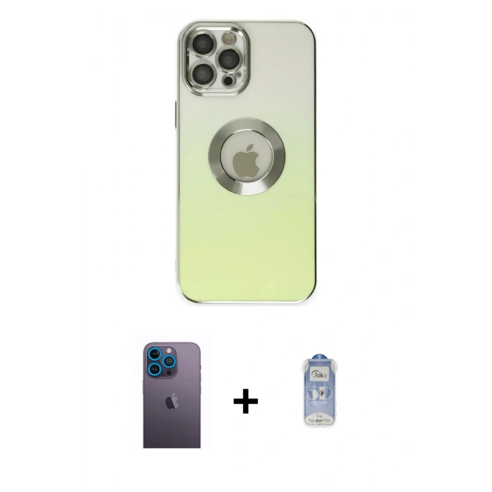 MARSİLYAN™- iPhone 12 Pro Max Kılıf Kutup Yansıma Özel Seri - Siyah Joko Magic 5D Cam + Neon Fosforlu Kamera Lens - MI