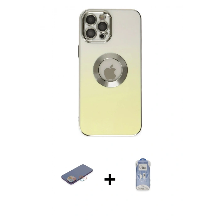 MARSİLYAN™- iPhone 12 Pro Max Kılıf Kutup Yansıma Özel Seri - Siyah Joko Magic 5D Cam + Renkli Kamera Lens Koruma Cam - PE