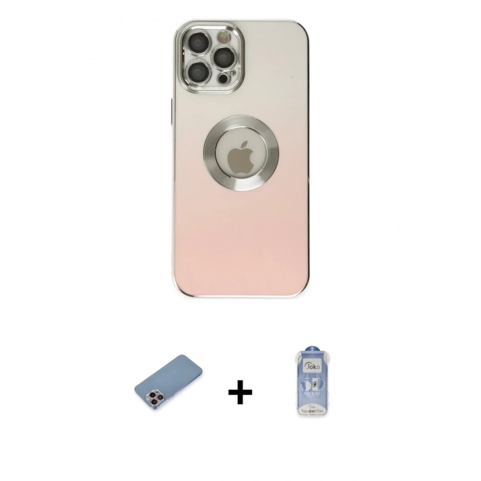 MARSİLYAN™- iPhone 12 Pro Max Kılıf Kutup Yansıma Özel Seri - Siyah Joko Magic 5D Cam + Pembe Shine Kamera Lens Koruma Cam