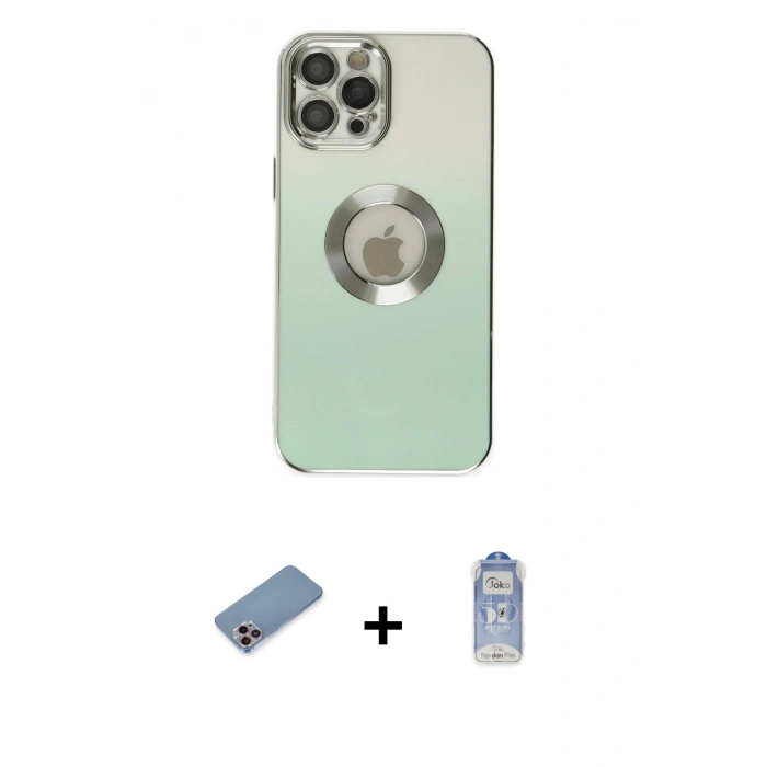 MARSİLYAN™- iPhone 12 Pro Max Kılıf Kutup Yansıma Özel Seri - Siyah Joko Magic 5D Cam + Pembe Shine Kamera Lens Koruma Cam
