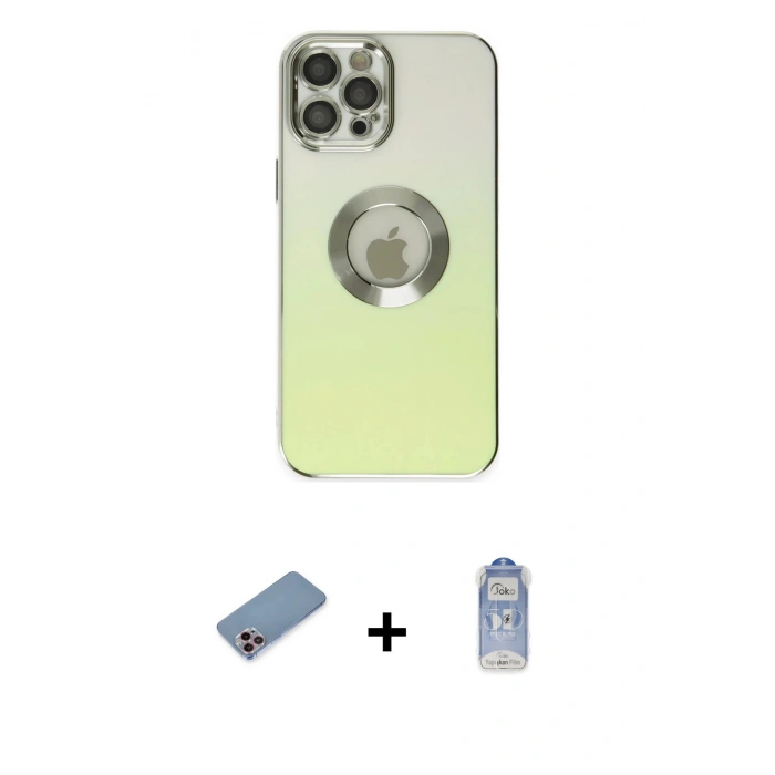 MARSİLYAN™- iPhone 12 Pro Max Kılıf Kutup Yansıma Özel Seri - Siyah Joko Magic 5D Cam + Pembe Shine Kamera Lens Koruma Cam