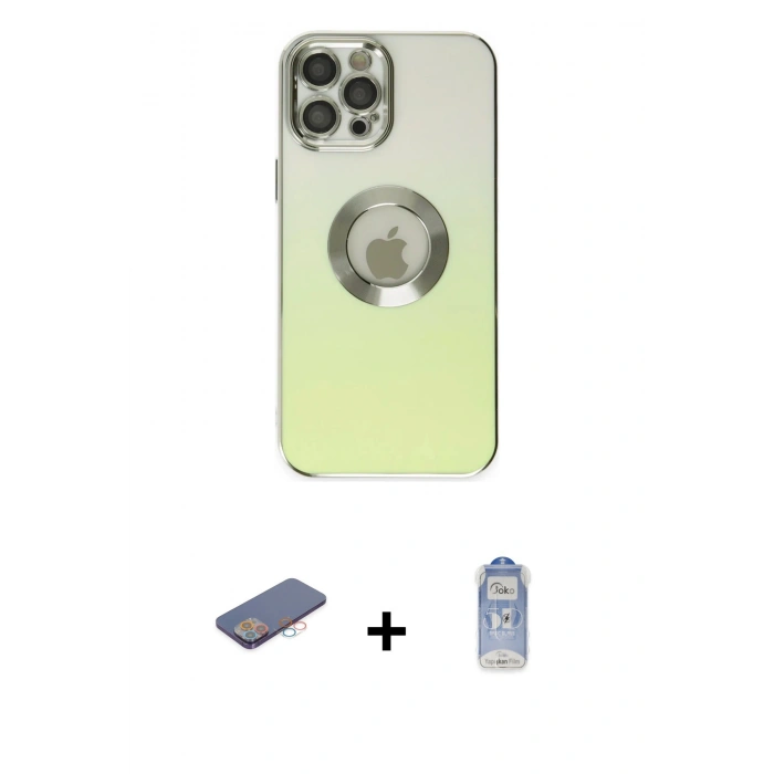 MARSİLYAN™- iPhone 12 Pro Max Kılıf Kutup Yansıma Özel Seri - Siyah Joko Magic 5D Cam + Renkli Kamera Lens Koruma Cam - PE