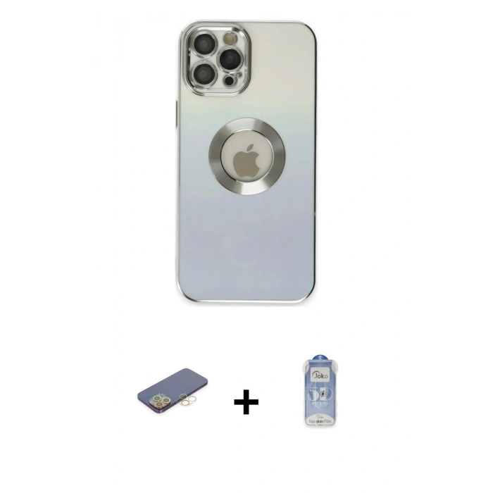 MARSİLYAN™- iPhone 12 Pro Max Kılıf Kutup Yansıma Özel Seri - Siyah Joko Magic 5D Cam + Renkli Kamera Lens Koruma Cam - SI