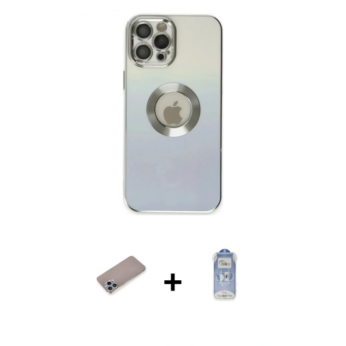 MARSİLYAN™- iPhone 12 Pro Max Kılıf Kutup Yansıma Özel Seri - Siyah Joko Magic 5D Cam + Sierra Blue Shine Kamera Lens Koruma Cam
