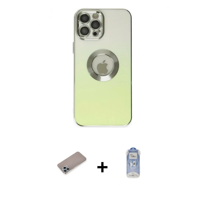 MARSİLYAN™- iPhone 12 Pro Max Kılıf Kutup Yansıma Özel Seri - Siyah Joko Magic 5D Cam + Sierra Blue Shine Kamera Lens Koruma Cam