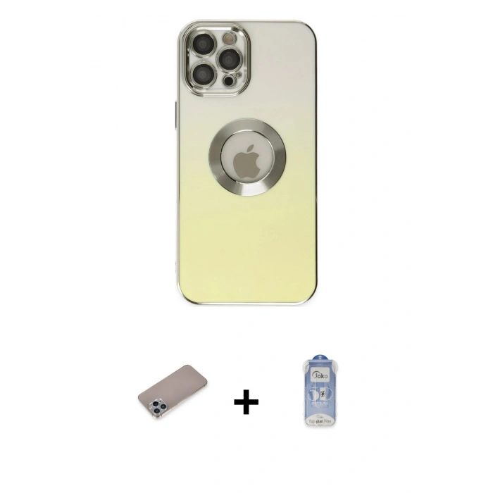 MARSİLYAN™- iPhone 12 Pro Max Kılıf Kutup Yansıma Özel Seri - Siyah Joko Magic 5D Cam + Sierra Blue Shine Kamera Lens Koruma Cam