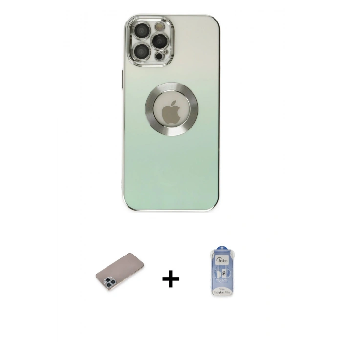 MARSİLYAN™- iPhone 12 Pro Max Kılıf Kutup Yansıma Özel Seri - Siyah Joko Magic 5D Cam + Sierra Blue Shine Kamera Lens Koruma Cam