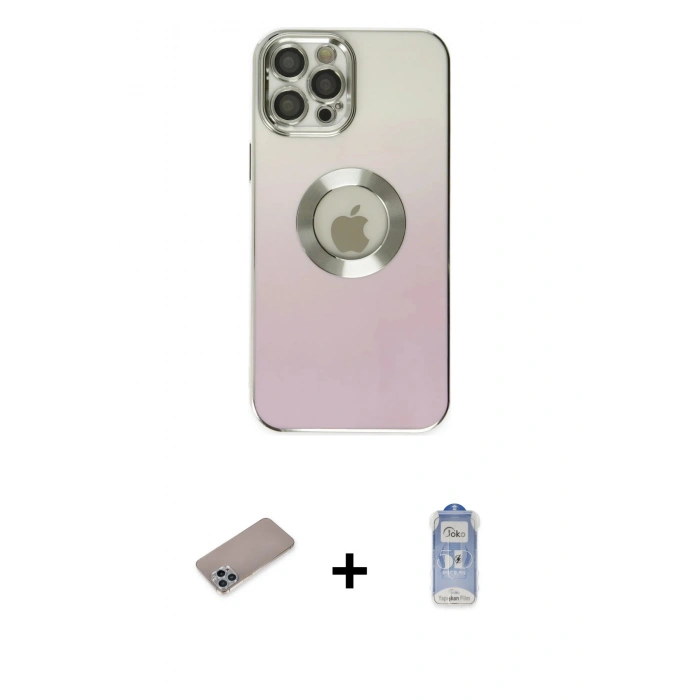 MARSİLYAN™- iPhone 12 Pro Max Kılıf Kutup Yansıma Özel Seri - Siyah Joko Magic 5D Cam + Sierra Blue Shine Kamera Lens Koruma Cam