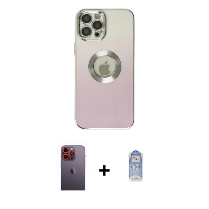 MARSİLYAN™- iPhone 12 Pro Max Kılıf Kutup Yansıma Özel Seri - Siyah Joko Magic 5D Cam + Turuncu Neon Fosforlu Kamera Lens