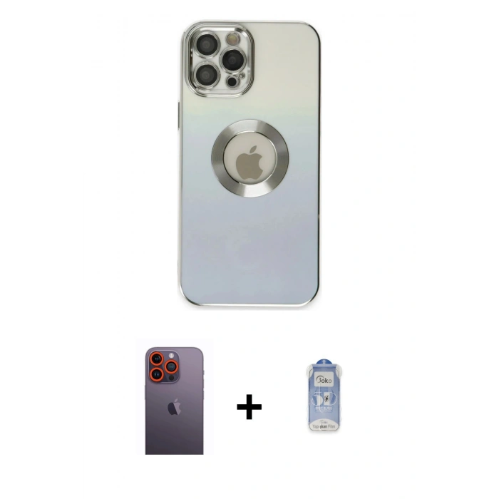 MARSİLYAN™- iPhone 12 Pro Max Kılıf Kutup Yansıma Özel Seri - Siyah Joko Magic 5D Cam + Turuncu Neon Fosforlu Kamera Lens
