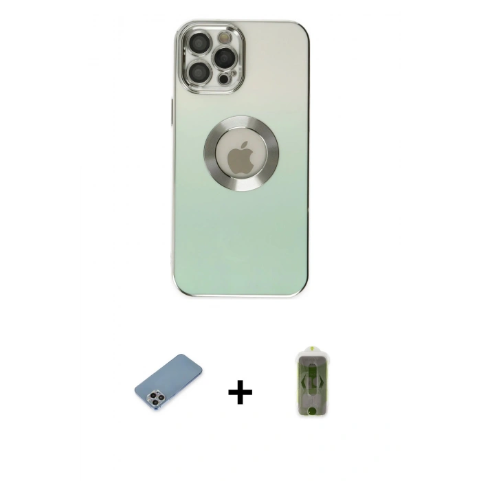 MARSİLYAN™- iPhone 12 Pro Max Kılıf Kutup Yansıma Özel Seri - Siyah Joko Magic 5D Hayalet Cam + Gökkuşağı Shine Kamera Lens Koruma Cam