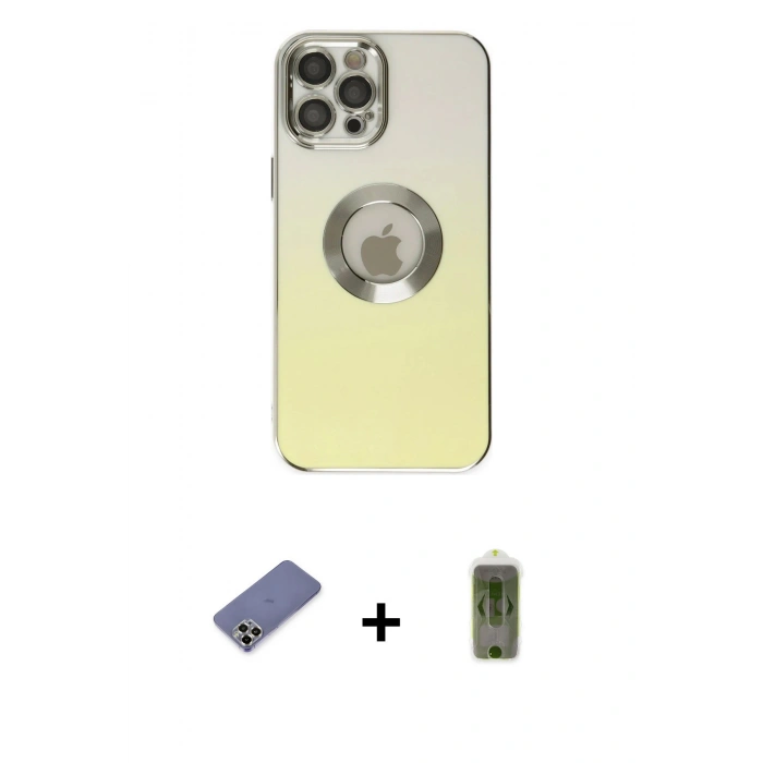 MARSİLYAN™- iPhone 12 Pro Max Kılıf Kutup Yansıma Özel Seri - Siyah Joko Magic 5D Hayalet Cam + Gold Metal Kamera Lens Koruma Cam