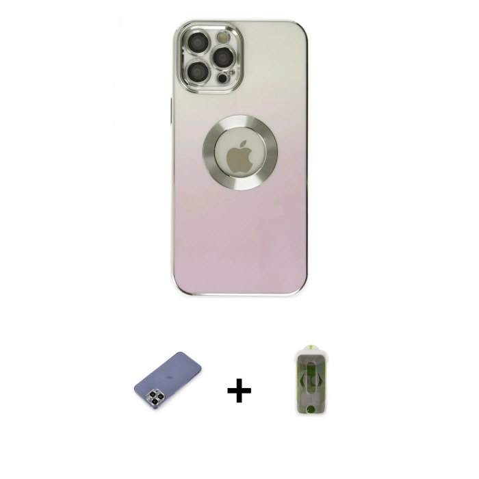 MARSİLYAN™- iPhone 12 Pro Max Kılıf Kutup Yansıma Özel Seri - Siyah Joko Magic 5D Hayalet Cam + Gold Metal Kamera Lens Koruma Cam