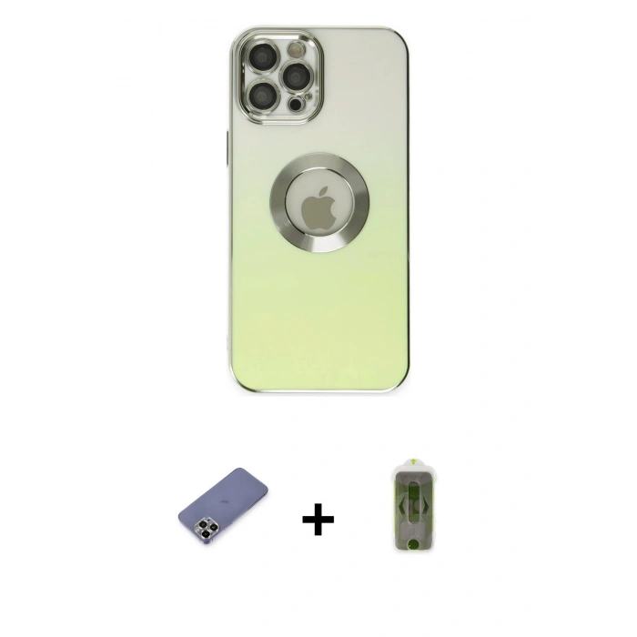 MARSİLYAN™- iPhone 12 Pro Max Kılıf Kutup Yansıma Özel Seri - Siyah Joko Magic 5D Hayalet Cam + Gold Metal Kamera Lens Koruma Cam
