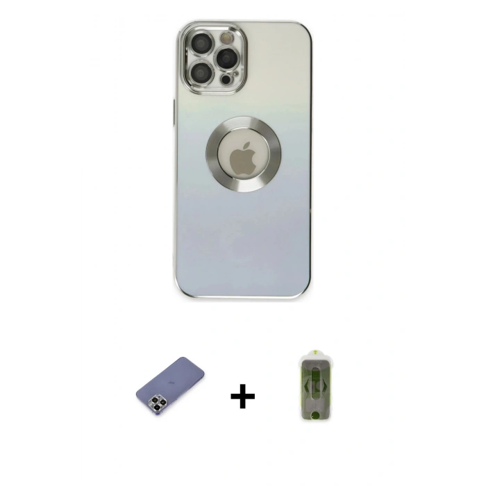 MARSİLYAN™- iPhone 12 Pro Max Kılıf Kutup Yansıma Özel Seri - Siyah Joko Magic 5D Hayalet Cam + Gold Metal Kamera Lens Koruma Cam