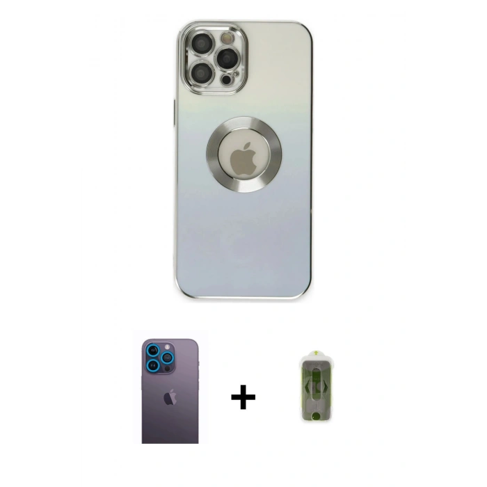 MARSİLYAN™- iPhone 12 Pro Max Kılıf Kutup Yansıma Özel Seri - Siyah Joko Magic 5D Hayalet Cam + Neon Fosforlu Kamera Lens - MI