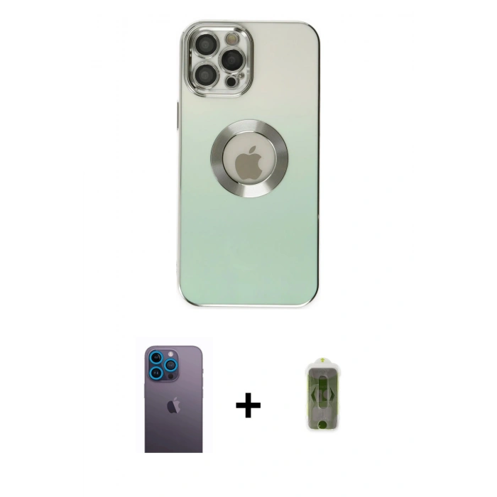 MARSİLYAN™- iPhone 12 Pro Max Kılıf Kutup Yansıma Özel Seri - Siyah Joko Magic 5D Hayalet Cam + Neon Fosforlu Kamera Lens - MI