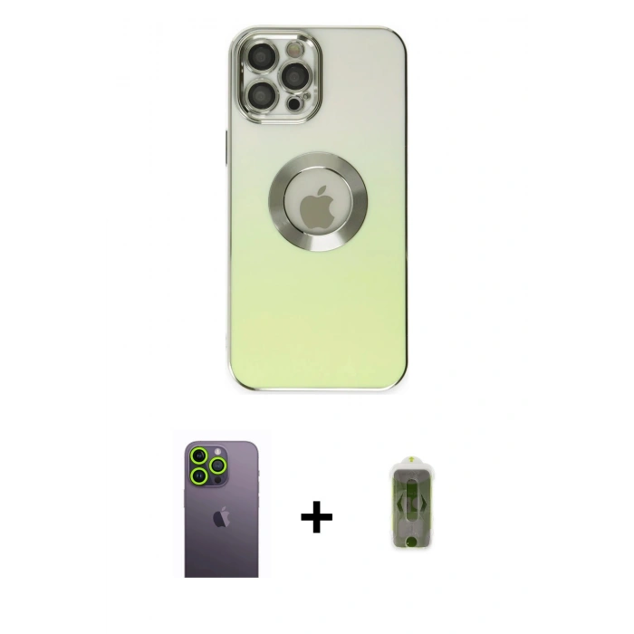 MARSİLYAN™- iPhone 12 Pro Max Kılıf Kutup Yansıma Özel Seri - Siyah Joko Magic 5D Hayalet Cam + Neon Fosforlu Kamera Lens - YL