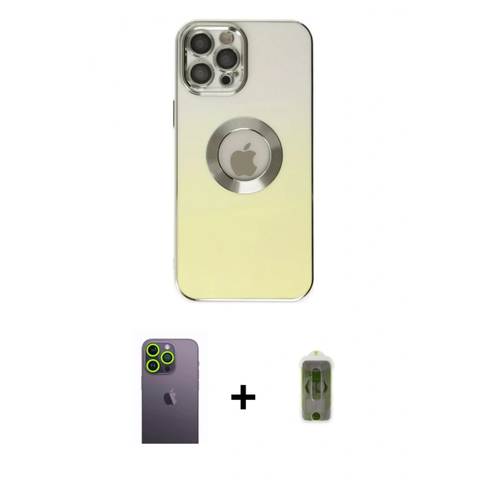 MARSİLYAN™- iPhone 12 Pro Max Kılıf Kutup Yansıma Özel Seri - Siyah Joko Magic 5D Hayalet Cam + Neon Fosforlu Kamera Lens - YL