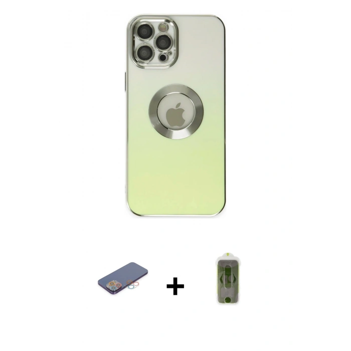 MARSİLYAN™- iPhone 12 Pro Max Kılıf Kutup Yansıma Özel Seri - Siyah Joko Magic 5D Hayalet Cam + Renkli Kamera Lens Koruma Cam - PE