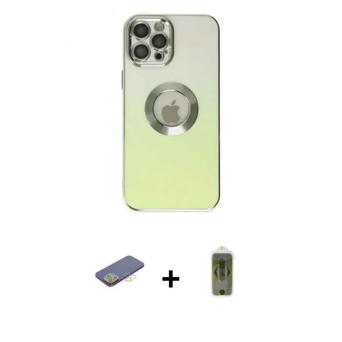 MARSİLYAN™- iPhone 12 Pro Max Kılıf Kutup Yansıma Özel Seri - Siyah Joko Magic 5D Hayalet Cam + Renkli Kamera Lens Koruma Cam - SI