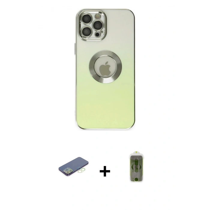 MARSİLYAN™- iPhone 12 Pro Max Kılıf Kutup Yansıma Özel Seri - Siyah Joko Magic 5D Hayalet Cam + Yeşil Renkli Kamera Lens Koruma Cam