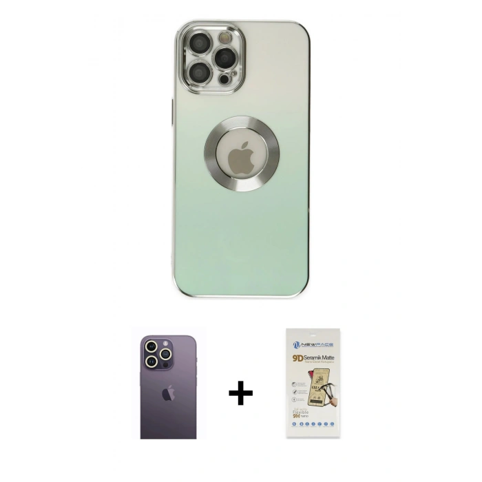 MARSİLYAN™- iPhone 12 Pro Max Kılıf Kutup Yansıma Özel Seri - Siyah Mat Seramik Nano Ekran Koruyucu + Neon Fosforlu Kamera Lens - BZ