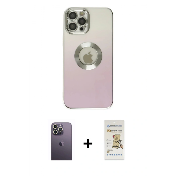 MARSİLYAN™- iPhone 12 Pro Max Kılıf Kutup Yansıma Özel Seri - Siyah Mat Seramik Nano Ekran Koruyucu + Neon Fosforlu Kamera Lens - BZ
