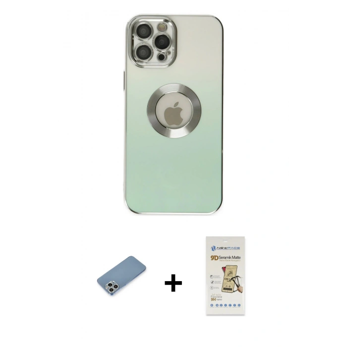MARSİLYAN™- iPhone 12 Pro Max Kılıf Kutup Yansıma Özel Seri - Siyah Mat Seramik Nano Ekran Koruyucu + Shine Kamera Lens Koruma Cam - GS