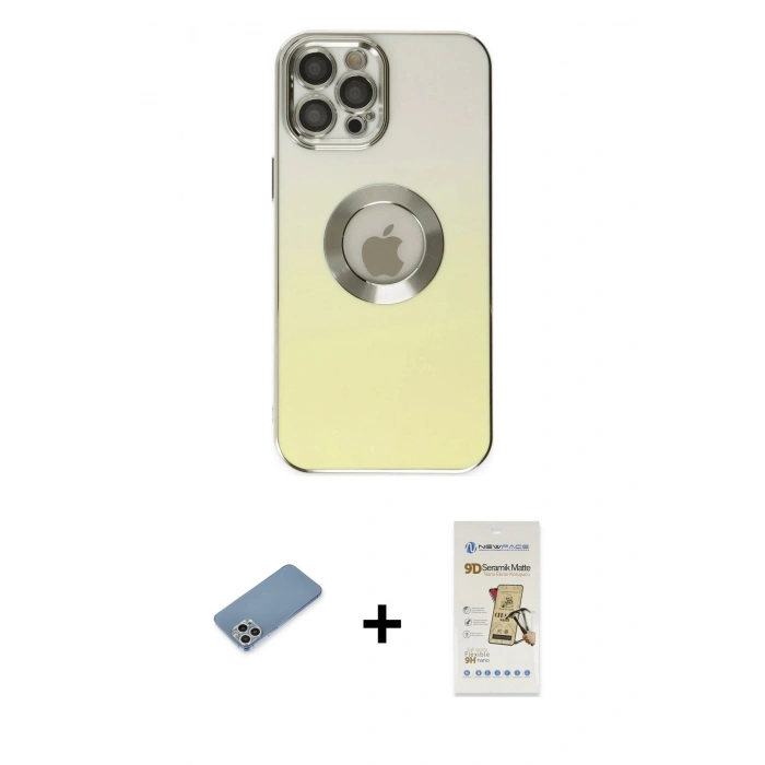 MARSİLYAN™- iPhone 12 Pro Max Kılıf Kutup Yansıma Özel Seri - Siyah Mat Seramik Nano Ekran Koruyucu + Shine Kamera Lens Koruma Cam - GS