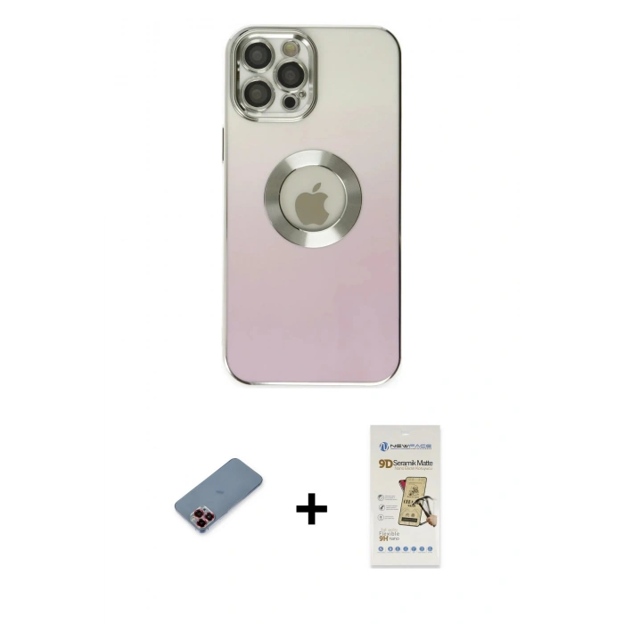 MARSİLYAN™- iPhone 12 Pro Max Kılıf Kutup Yansıma Özel Seri - Siyah Mat Seramik Nano Ekran Koruyucu + Kırmızı Metal Kamera Lens Koruma Cam