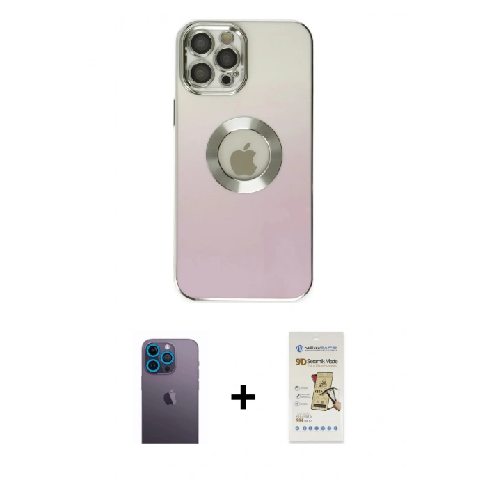 MARSİLYAN™- iPhone 12 Pro Max Kılıf Kutup Yansıma Özel Seri - Siyah Mat Seramik Nano Ekran Koruyucu + Neon Fosforlu Kamera Lens - MI