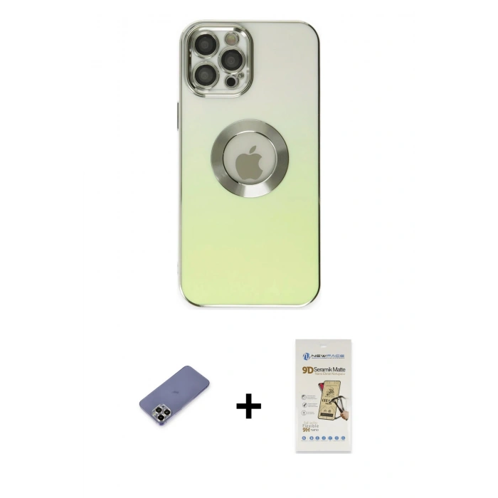 MARSİLYAN™- iPhone 12 Pro Max Kılıf Kutup Yansıma Özel Seri - Siyah Mat Seramik Nano Ekran Koruyucu + Metal Kamera Lens Koruma Cam - GD