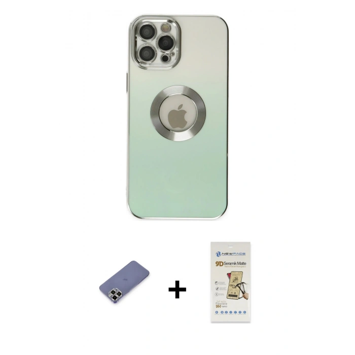 MARSİLYAN™- iPhone 12 Pro Max Kılıf Kutup Yansıma Özel Seri - Siyah Mat Seramik Nano Ekran Koruyucu + Metal Kamera Lens Koruma Cam - GD