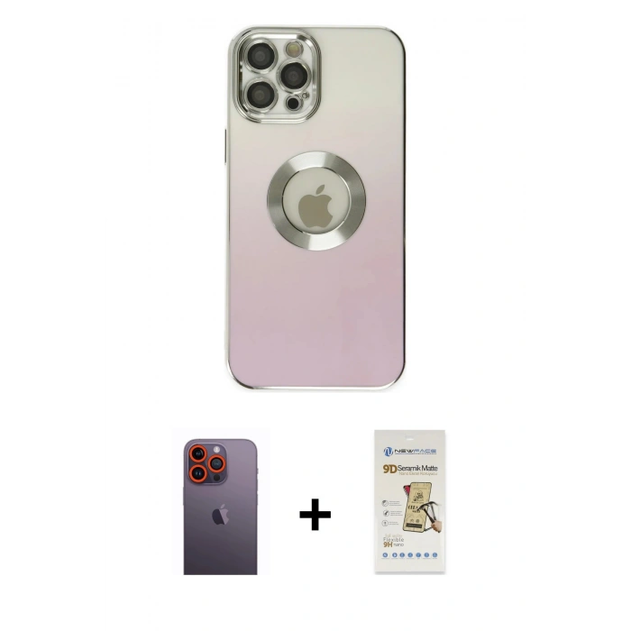 MARSİLYAN™- iPhone 12 Pro Max Kılıf Kutup Yansıma Özel Seri - Siyah Mat Seramik Nano Ekran Koruyucu + Neon Fosforlu Kamera Lens - TU