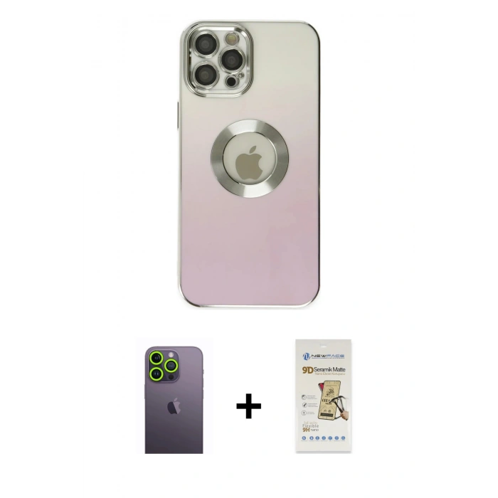 MARSİLYAN™- iPhone 12 Pro Max Kılıf Kutup Yansıma Özel Seri - Siyah Mat Seramik Nano Ekran Koruyucu + Neon Fosforlu Kamera Lens - YL