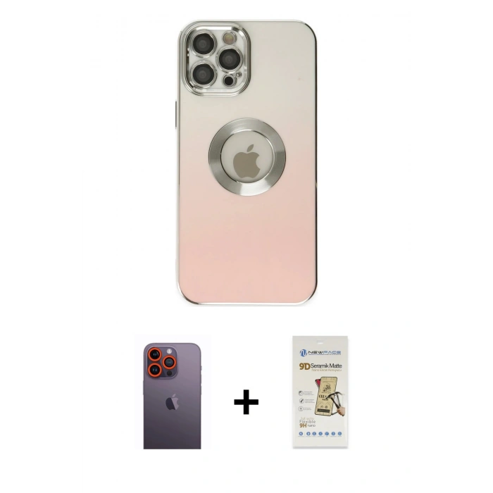 MARSİLYAN™- iPhone 12 Pro Max Kılıf Kutup Yansıma Özel Seri - Siyah Mat Seramik Nano Ekran Koruyucu + Neon Fosforlu Kamera Lens - TU