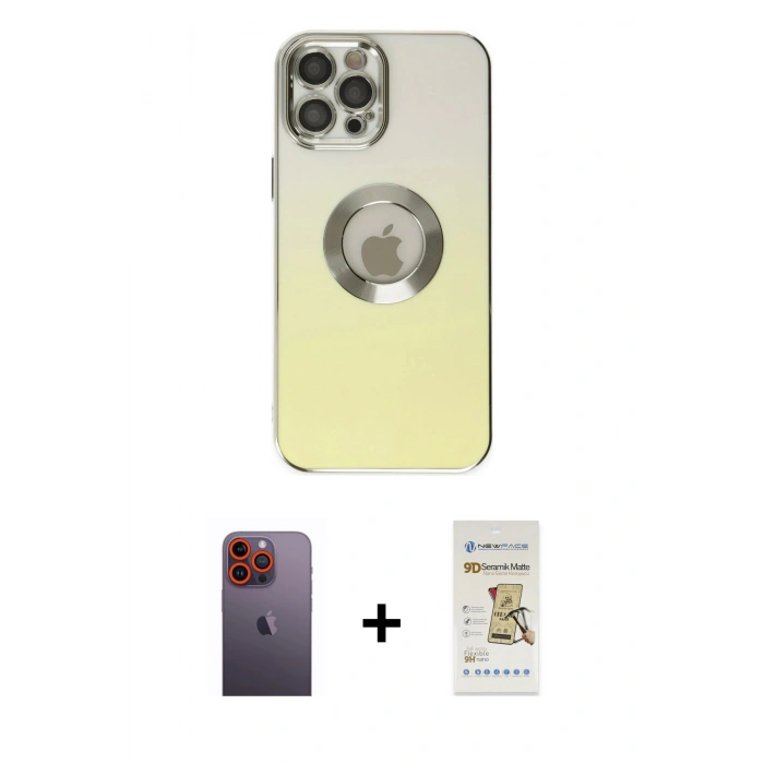 MARSİLYAN™- iPhone 12 Pro Max Kılıf Kutup Yansıma Özel Seri - Siyah Mat Seramik Nano Ekran Koruyucu + Neon Fosforlu Kamera Lens - TU