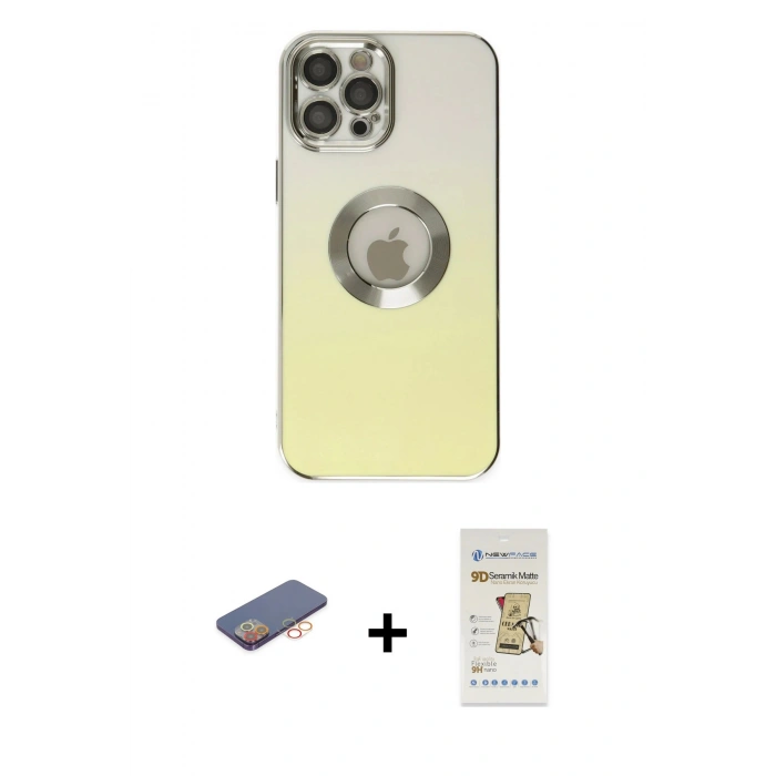 MARSİLYAN™- iPhone 12 Pro Max Kılıf Kutup Yansıma Özel Seri - Siyah Mat Seramik Nano Ekran Koruyucu + Renkli Kamera Lens Koruma Cam - TU