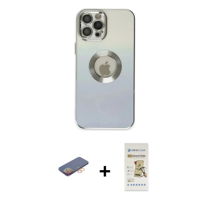 MARSİLYAN™- iPhone 12 Pro Max Kılıf Kutup Yansıma Özel Seri - Siyah Mat Seramik Nano Ekran Koruyucu + Renkli Kamera Lens Koruma Cam - TU