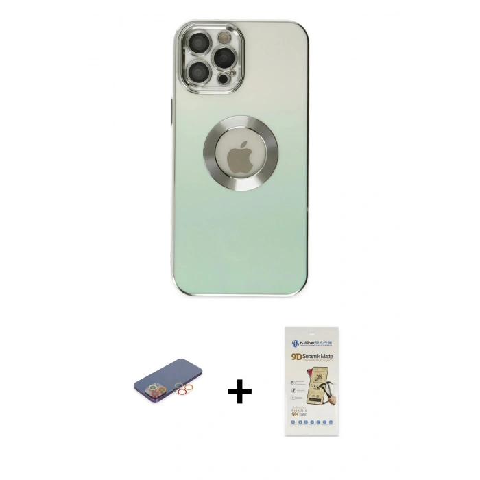 MARSİLYAN™- iPhone 12 Pro Max Kılıf Kutup Yansıma Özel Seri - Siyah Mat Seramik Nano Ekran Koruyucu + Renkli Kamera Lens Koruma Cam - TU