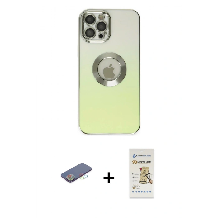 MARSİLYAN™- iPhone 12 Pro Max Kılıf Kutup Yansıma Özel Seri - Siyah Mat Seramik Nano Ekran Koruyucu + Renkli Kamera Lens Koruma Cam - MI